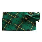 Christmas Holiday Green and Gold Plaid Cummerbund and Tie